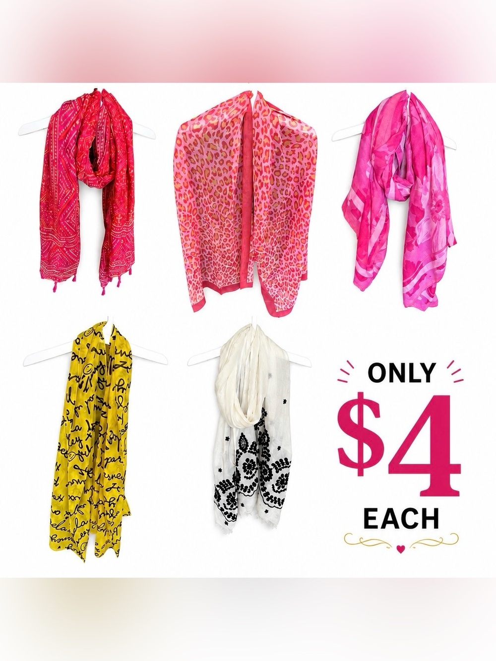 Bright Pink Leopard Print Lightweight Women's Scarf